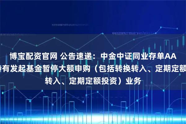博宝配资官网 公告速递：中金中证同业存单AAA指数7天持有发起基金暂停大额申购（包括转换转入、定期定额投资）业务